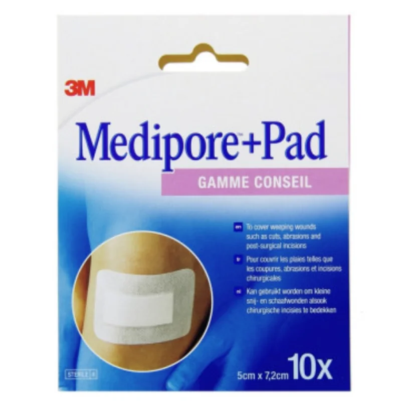 Medipore+ Pad x10 pansements 5cmx7,2cm 3M
