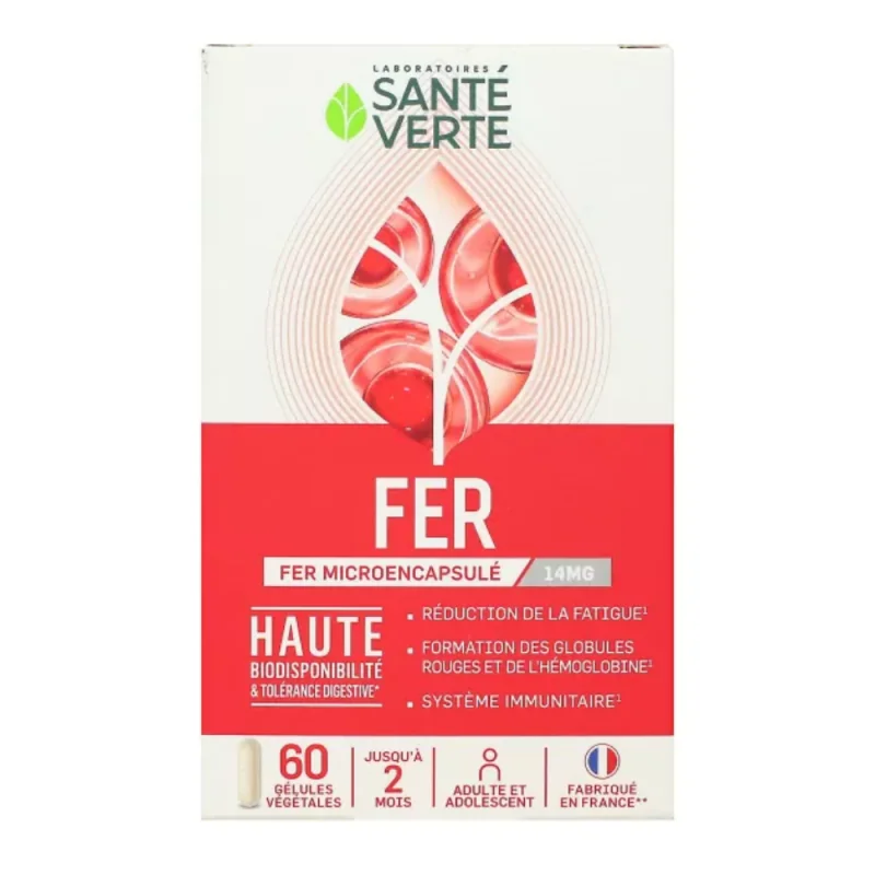 Santé verte Fer Microencapsulé 14mg Haute Biodisponibilité 60 gélules