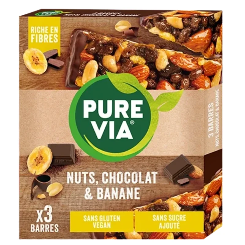 Pure Via Barre Nuts, Chocolat & Banane 3 x 35 g