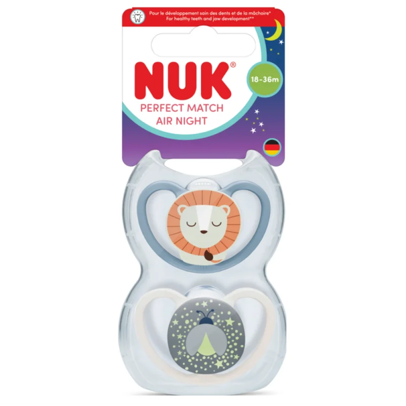 NUK  Lot de 2 sucettes 18/36m Perfect Match Air Nuit