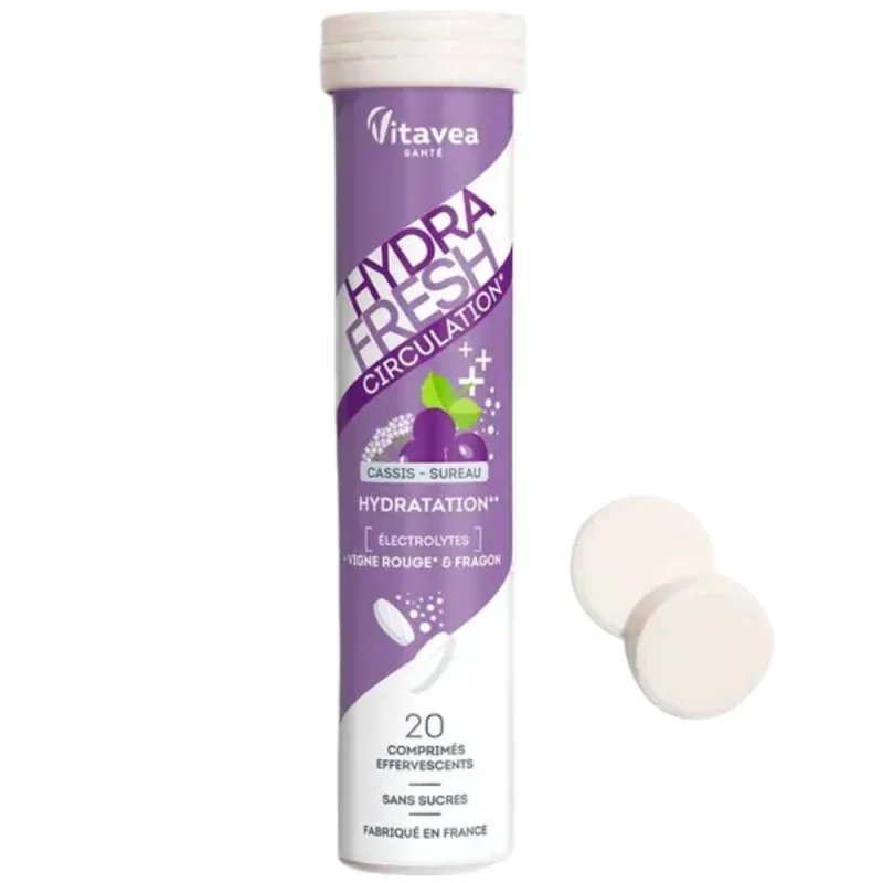 Vitavea HydraFresh Circulation Vigne Rouge et Fragon Goût Cassis 20 comprimés effervescents