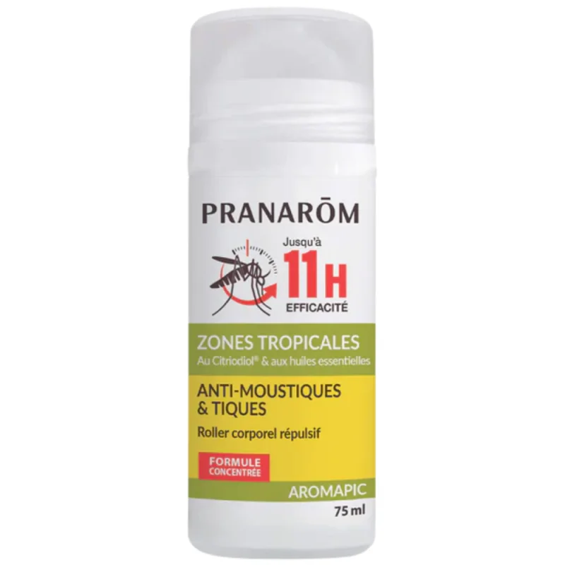 Pranarôme Aromapic Roller corporel répulsif anti-moustiques & tiques 75ml
