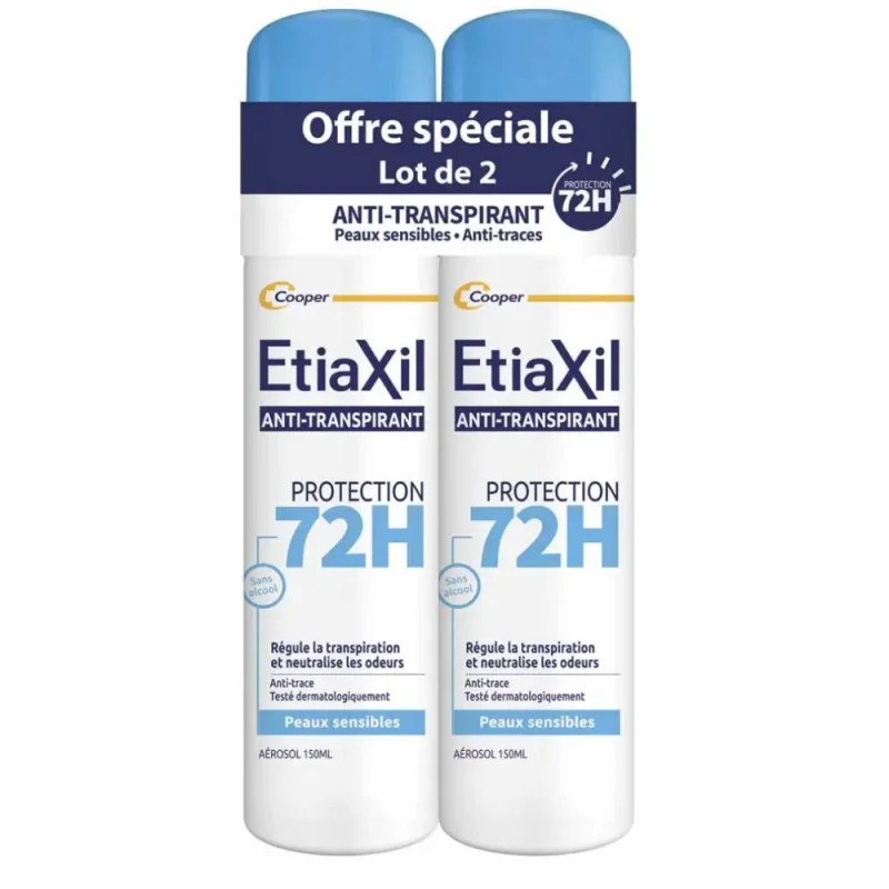 Etiaxil Anti-Transpirant Déodorant Aérosol Protection 72h Peaux Sensibles 2x150ml