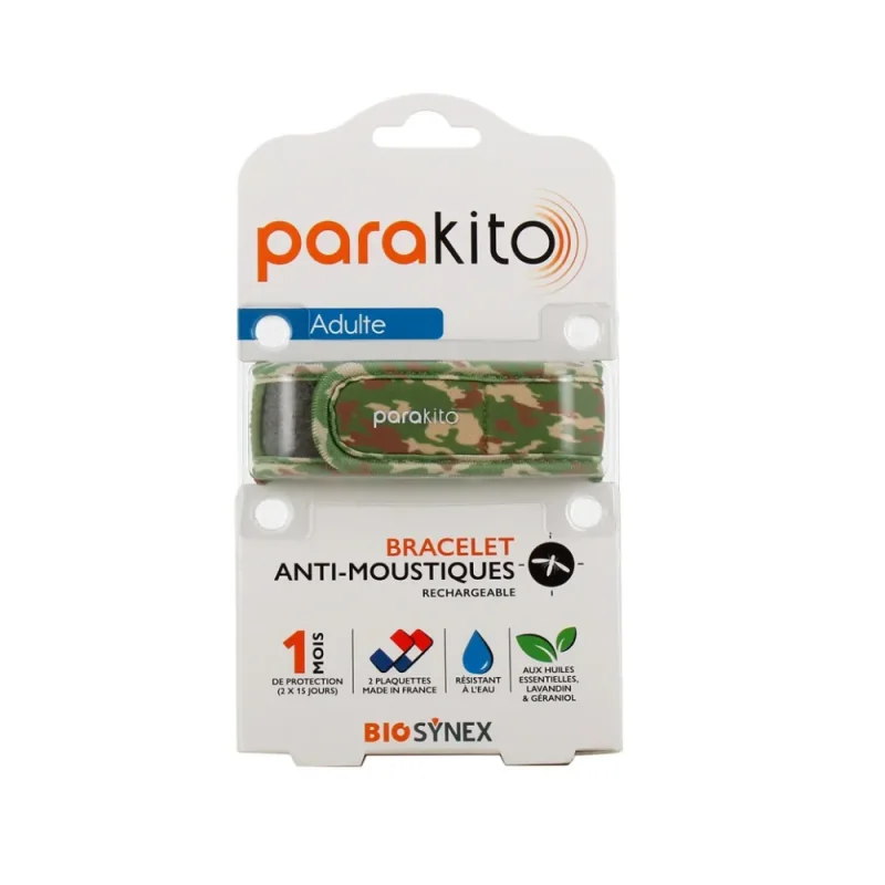 Parakito Bracelet anti-moustiques adulte Camouflage + 2 recharges
