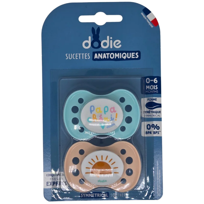 Dodie Sucettes Anatomiques Silicone 0-6 mois x2 - Motifs Aléatoires