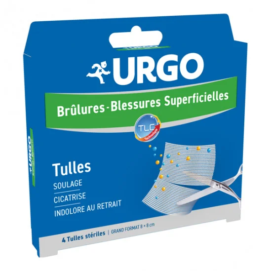 Urgo brûlures 4 tulles stériles grand format 8x8cm