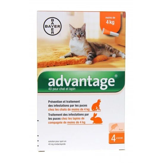 Advantage 40 Solution Antipuce pour Chat et Lapin de - 4kg 4 Pipettes