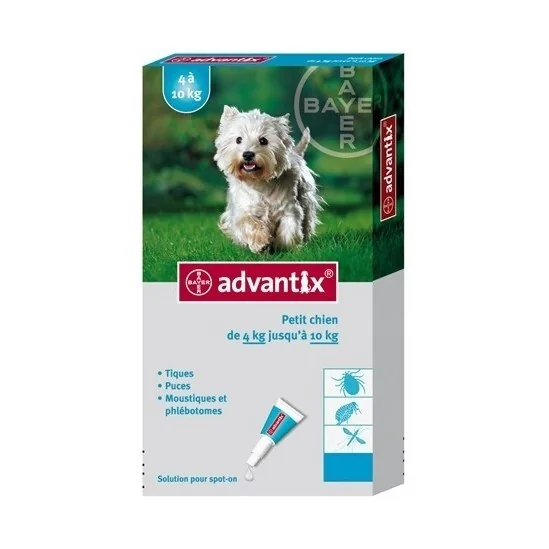 Advantix pour petit chien de 4 à 10kg+ 4 pipettes