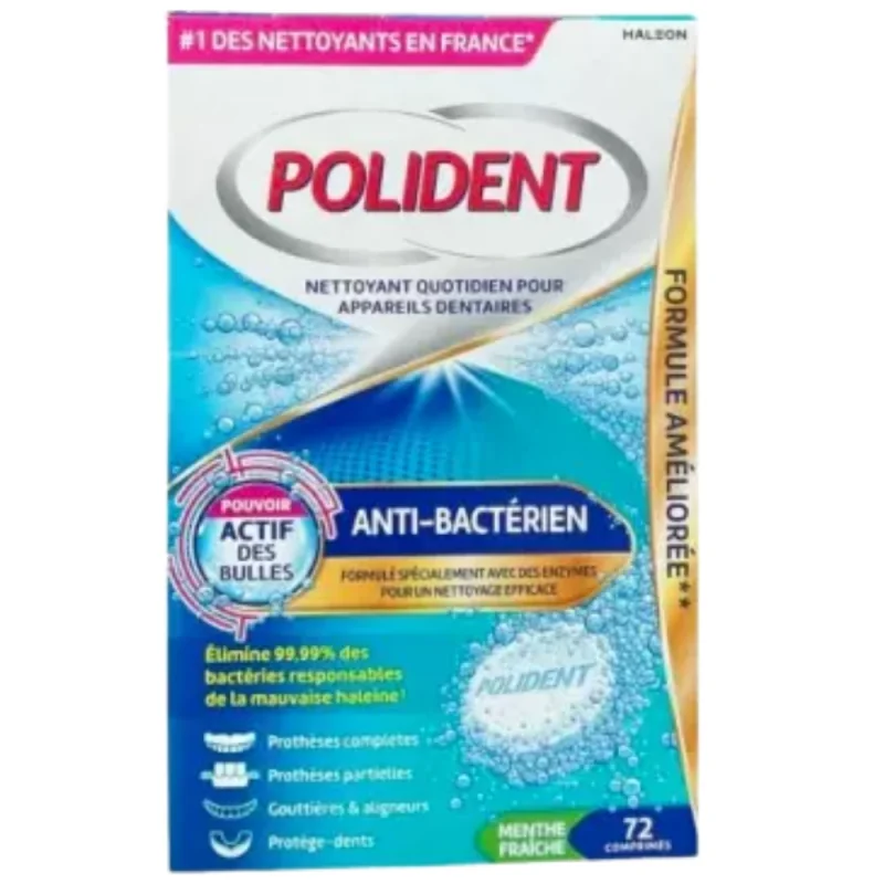 Polident Anti-Bactérien Nettoyant 72 Comprimés