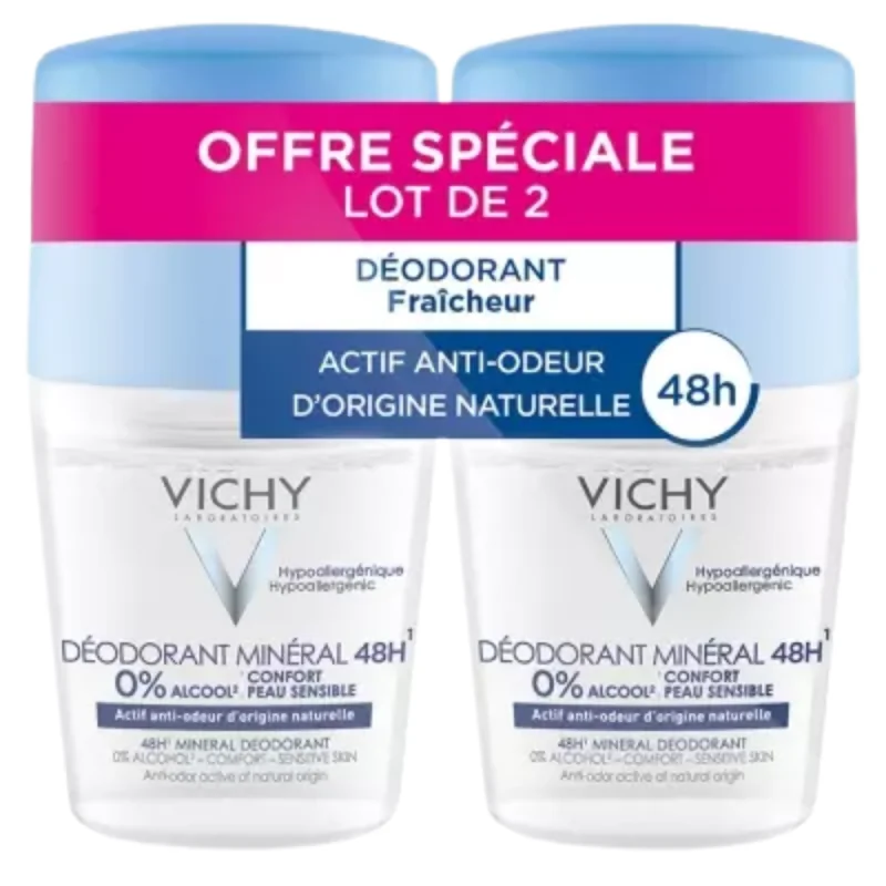Vichy Déodorant Minéral 48H Roll-On Peau Sensible 2x50ml