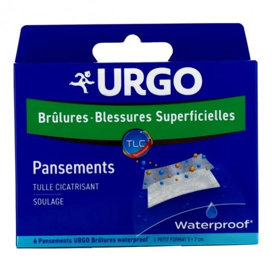 Urgo brûlures blessures superficielles 6 pansements waterproof 5x7cm