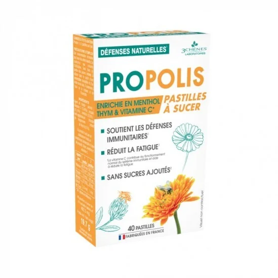 3 Chênes propolis boite 40 pastilles
