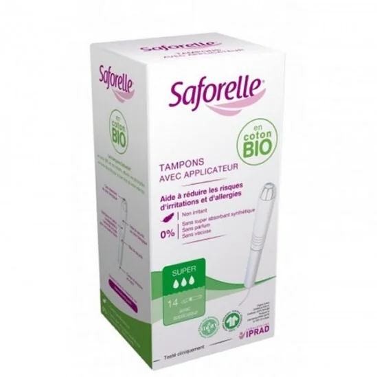Saforelle 14 tampons Super avec applicateur coton bio