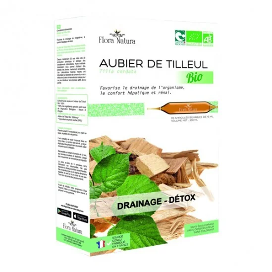 Flora Natura aubier de tilleul drainage & détox bio 20 ampoules 15ml