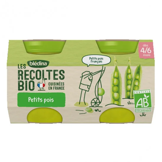 Blédina les récoltes bio pots petits pois 2x130g