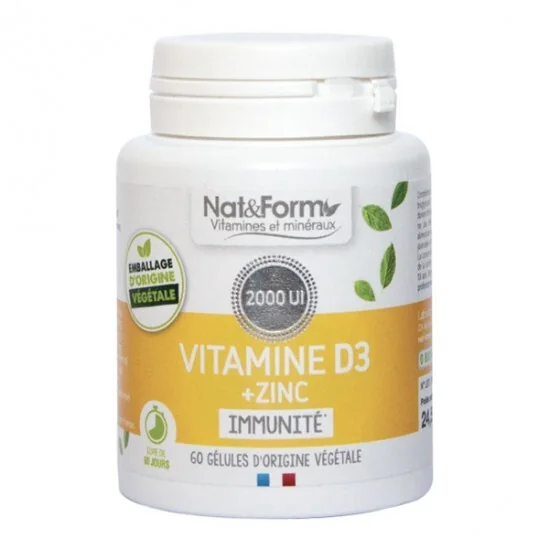 Nat&form vitamine D3 + zinc 60 gélules