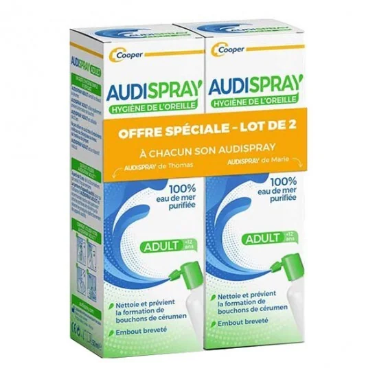Cooper audispray adulte hygiène de l'oreille lot de 2 x 50ml