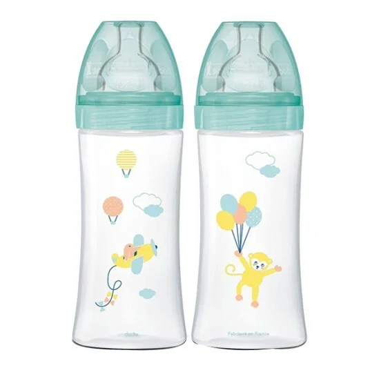 Dodie vert tétine plate débit rapide air biberon 2x330ml