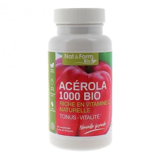 Nat&form acérola 1000 bio vitamine C naturelle 30 comprimés