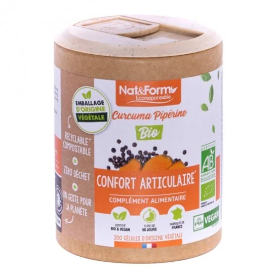 Nat&form curcuma pipérine bio écoresponsable 200 gélules