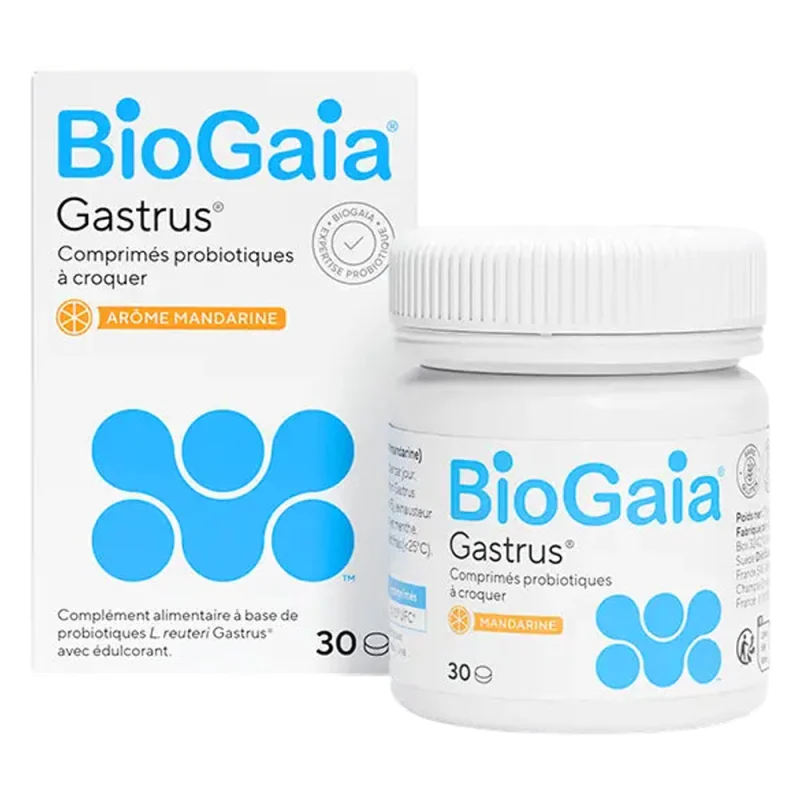BioGaia Gastrus 30 comprimés probiotiques à croquer arôme mandarine