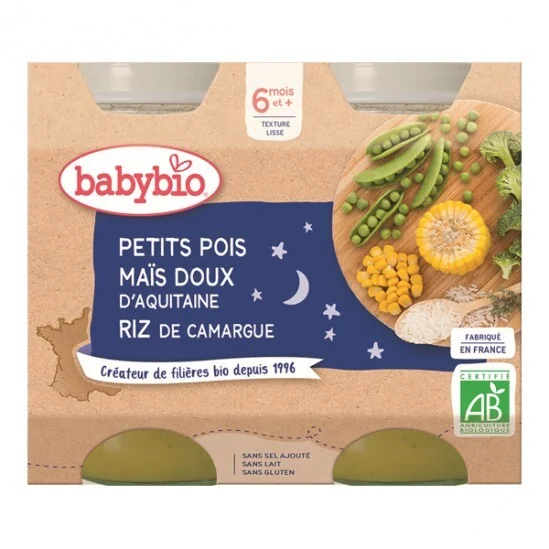 Babybio petits pois maïs doux riz dès 6 mois 2x200g