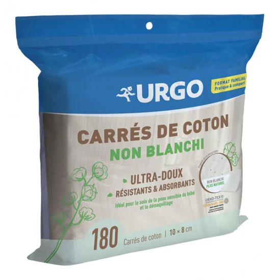 Urgo 180 carrés de cotons non blanchi 10 x 8 cm