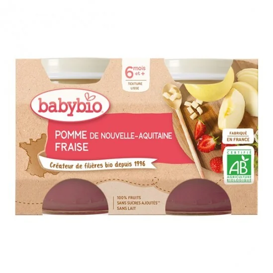 Babybio pomme de Nouvelle-Aquitaine fraise dès 6 mois 2x130g