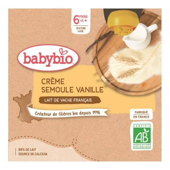 Babybio crème semoule vanille dès 6 mois 4 gourdes x 85g