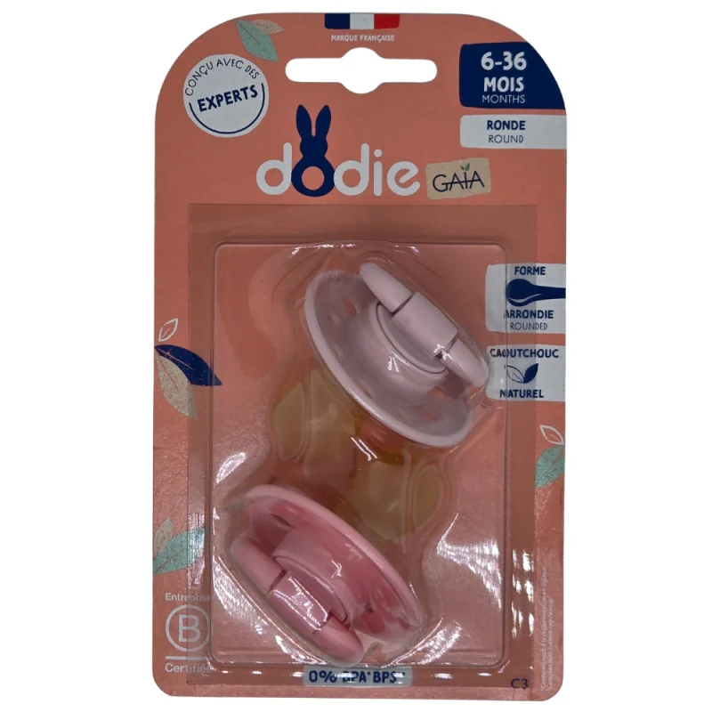 Dodie Gaïa 2 Sucettes Rondes 6-36 Mois - Couleur : Rose
