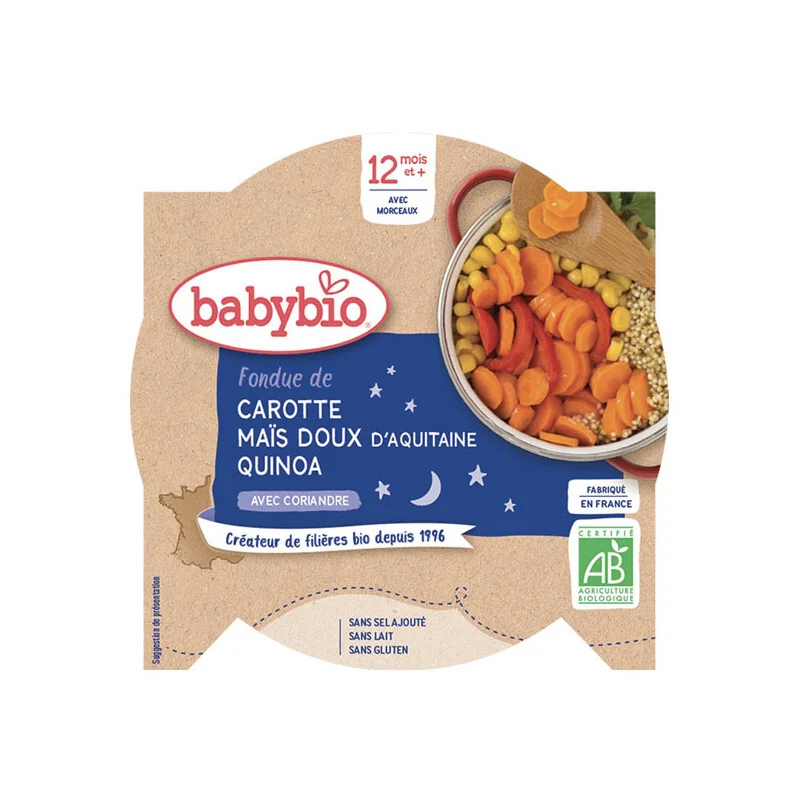 Babybio fondue de carotte maïs doux quinoa avec coriandre 230g
