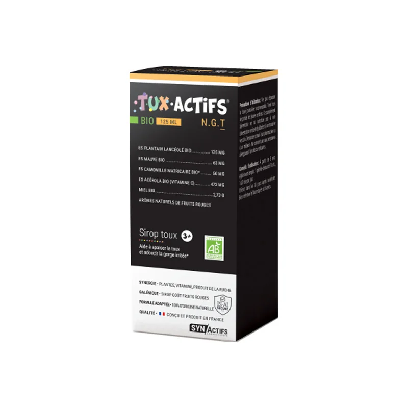 Aragan synactifs tuxActifs bio 3+ sirop toux 125ml