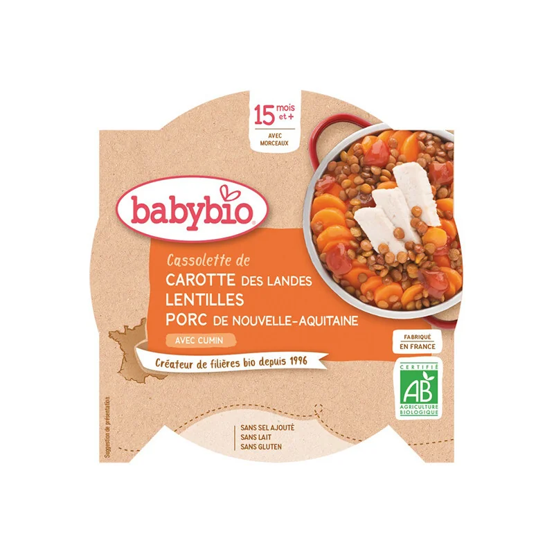 Babybio cassolette de carotte lentilles porc au cumin 260g