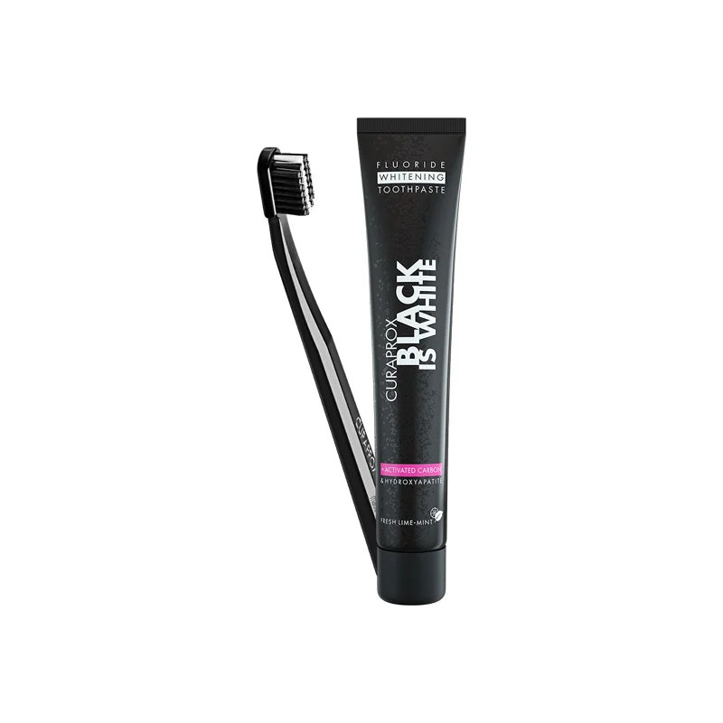Curaprox Black is White Set dentifrice au charbon 90ml + brosse à dents