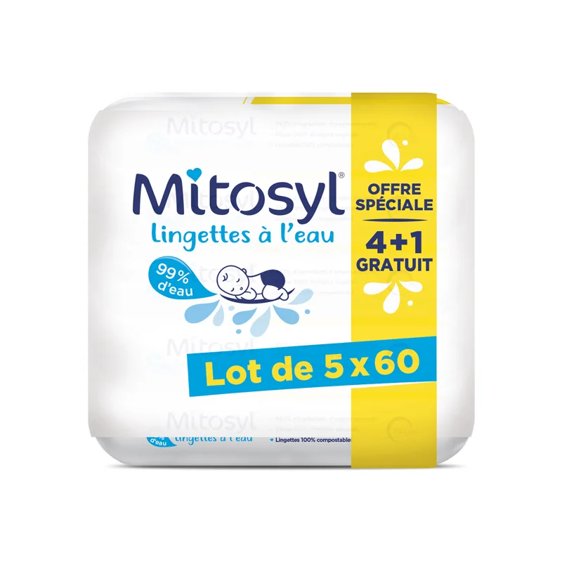 Mitosyl Lingettes à l'eau lot de 5 x 60 sachets