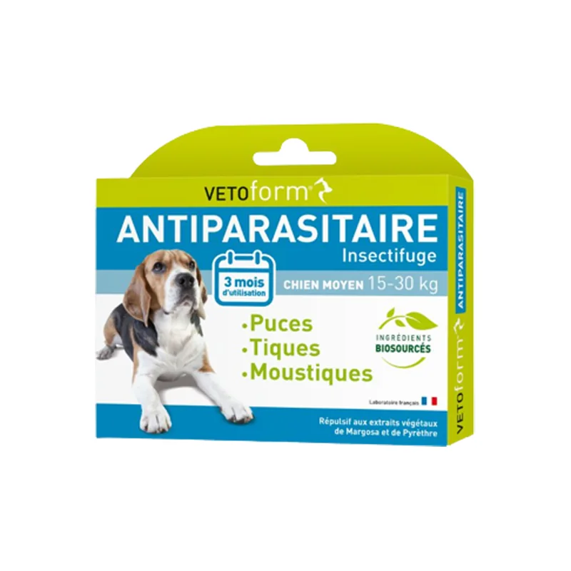 Vetoform antiparasitaire insectifuge chien moyen 3 pipettes
