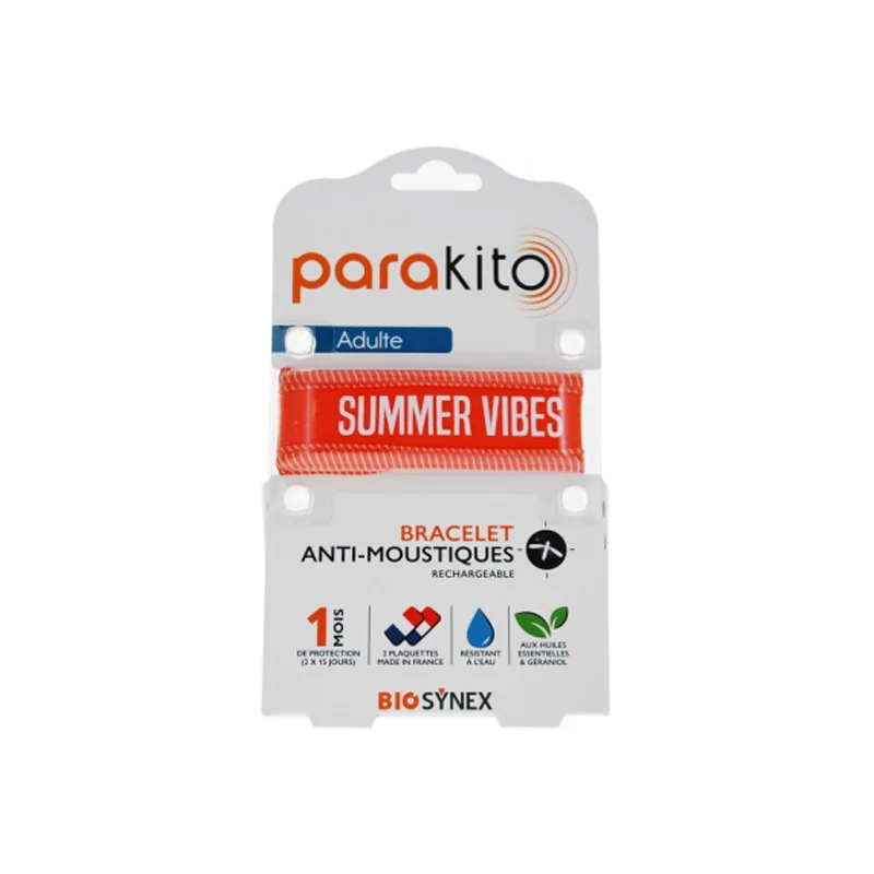Parakito Adulte bracelet anti-moustiques rechargeable Good Vibes Orange