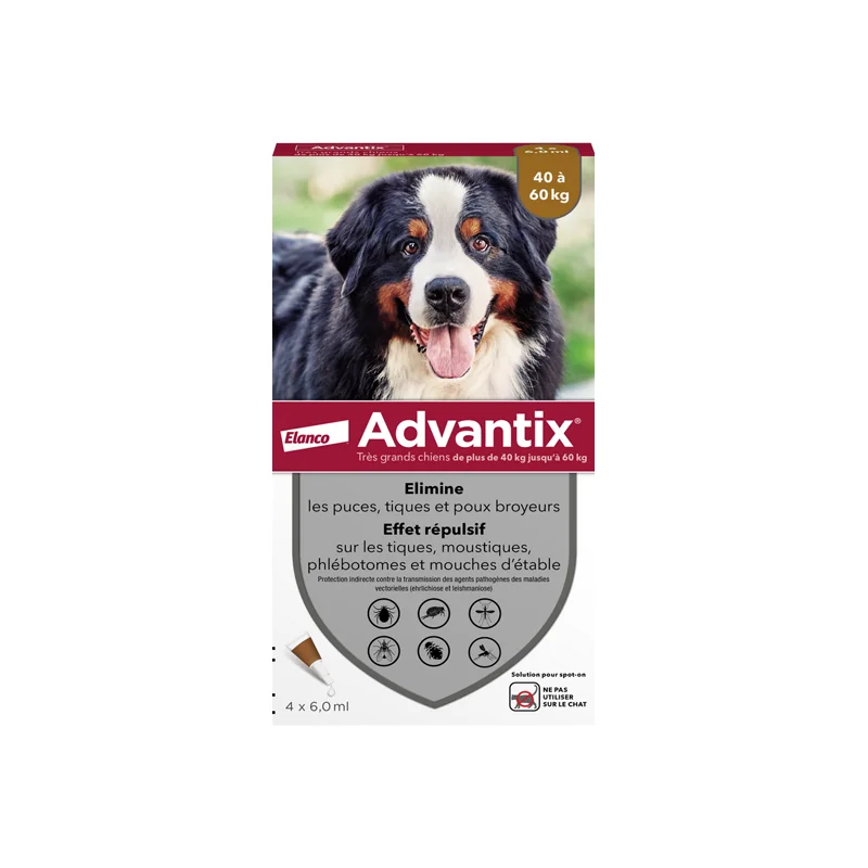 Advantix très grands chiens 40kg à 60kg 4 pipettes