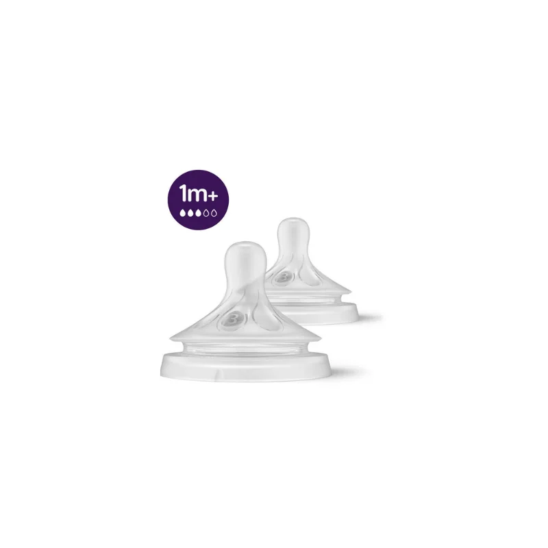 Avent  Lot de 2 Tétines Natural 1 Mois + Débit 3