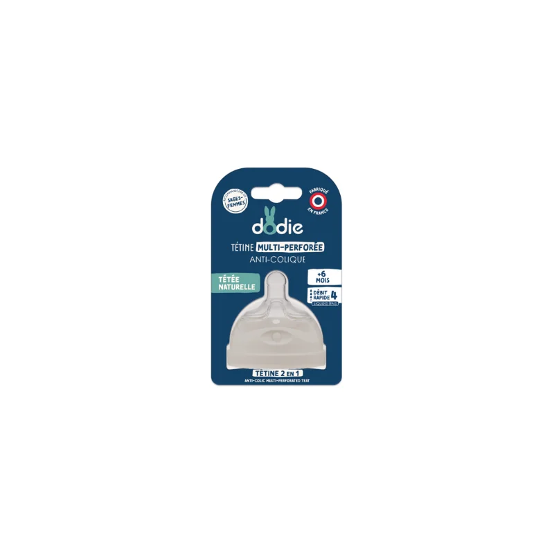 Dodie Tétine Multi-Perforée Anti-Colique Débit 4 Liquide Epais – 6 mois et Plus, 1 Unité