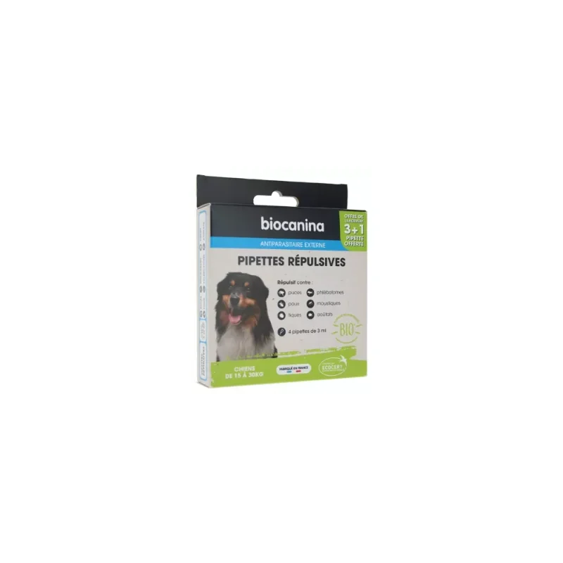 Biocanina Pipettes Répulsives Chiens de 15 à 30 kg 4 Pipettes