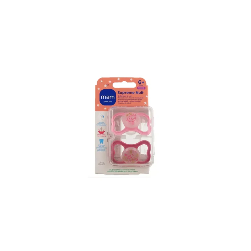 MAM Supreme Sucettes anatomiques silicone 6 Mois et + Nuit