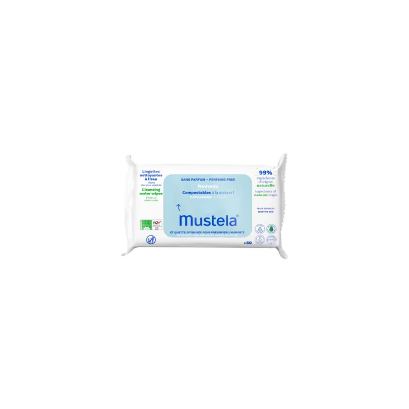 Mustela Lingettes Nettoyantes Compostables à l’Eau Sans Parfum Paquet de 60