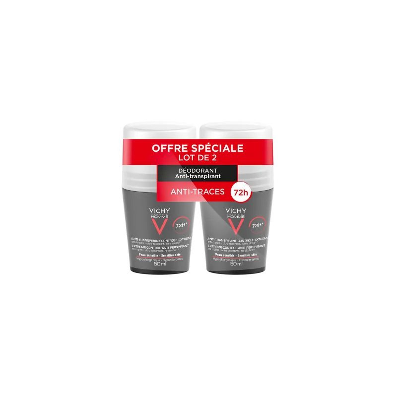 Vichy Déodorant Anti-Transpirant Efficace 72h Contrôle Transpiration Roll-on 2x50ml