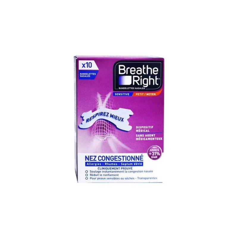 Breathe Right Bandelettes nasales Sensitive Moyen x10