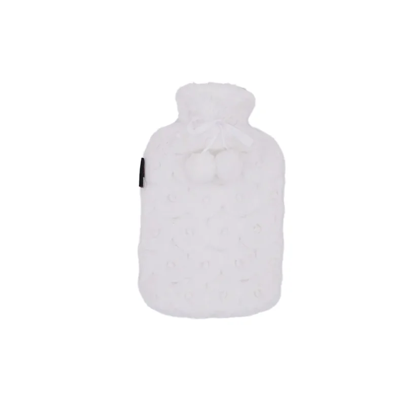 CALINDOO Bouillotte à Eau – Housse Pompons Blancs