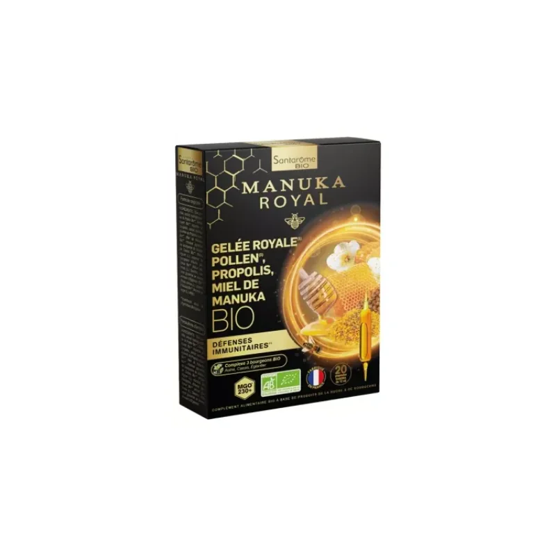 Santarome Bio Gelée Royale Pollen Propolis Miel de Manuka Bio 20 Ampoules
