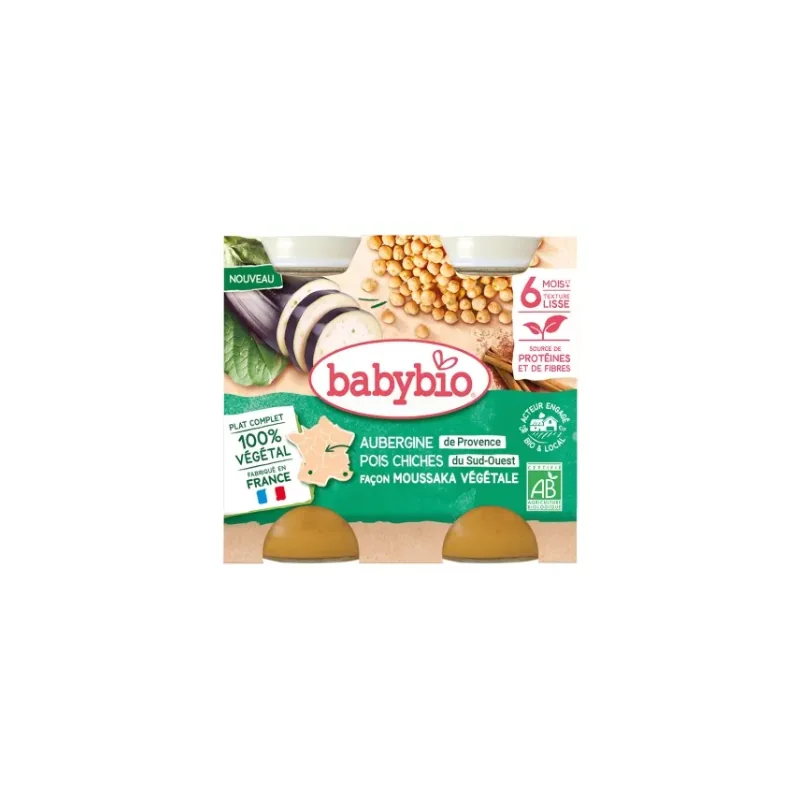Babybio Aubergine Pois Chiches Façon Moussaka Végétale 6 Mois et + Bio 2 Pots de 200 g