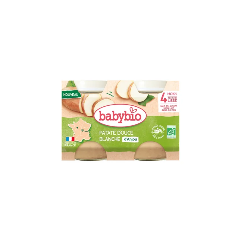 Babybio Patate Douce Blanche 4 Mois et + Bio 2 Pots de 130 g