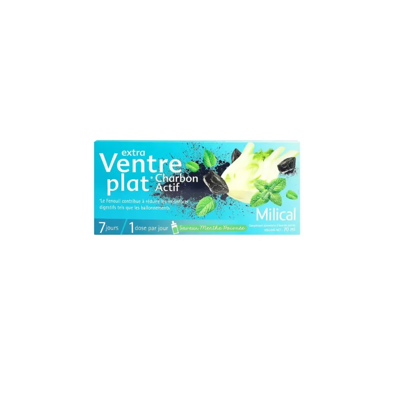 Milical Extra ventre plat charbon actif saveur menthe poivrée 7x10ml